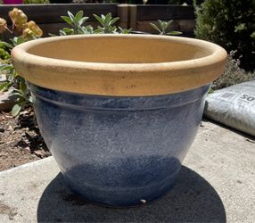 Large blue terracotta like garden pot