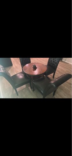 Solid Stained Wood Bistro table with 4 dining chairs