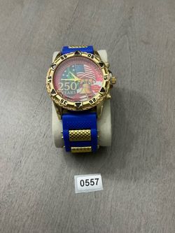Men’s Analog Wristwatch Patriotic Multicolor Dial Blue Silicone Strap Gold Tone