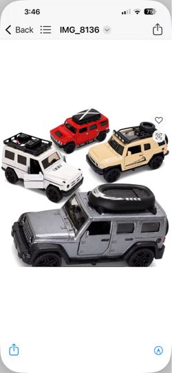 1:36 Diecast Pull Back, Alloy, G-Class, Hummer, Toyota FJ, Wrangler, Brand New.