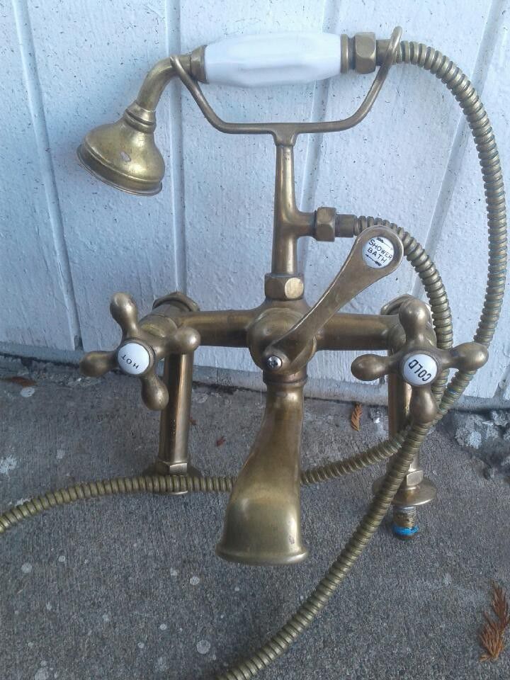 Deck mount Vantage brass clawfoot tub handheld shower faucet