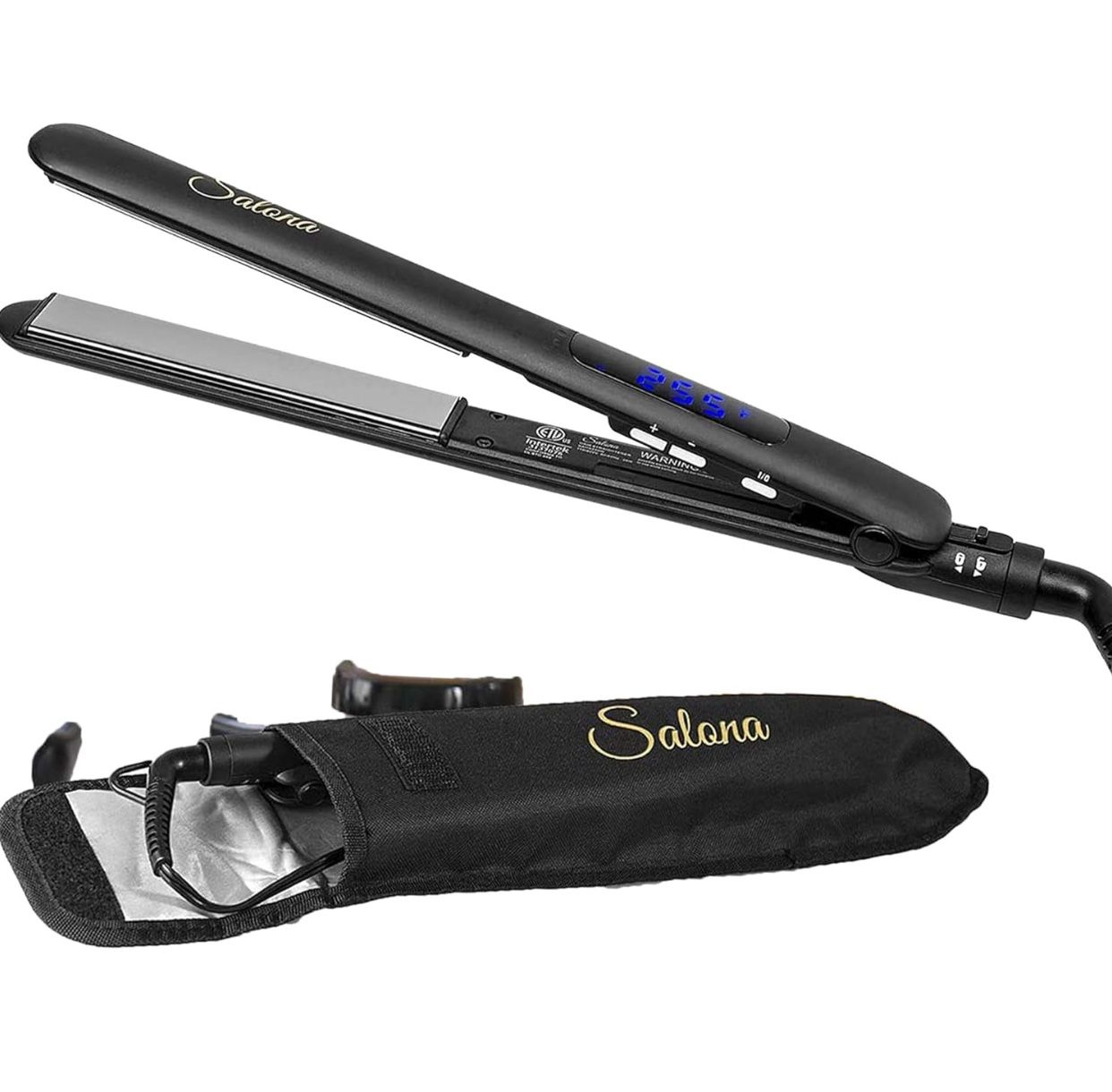 BRAND NEW SALONA Titanium Coated Hair Straightening Iron, Professional Flat Iron Hair Straightener and Hair Curler with Digital LCD Display