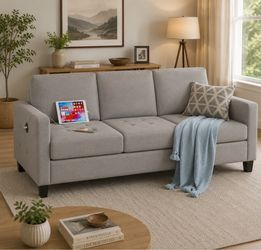Gray 3-Seat Sofa with Built-In USB Charging Ports