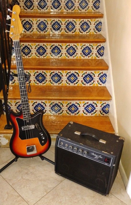 Vintage Teisco short scale Bass Guitar And Stadium Pro 30 Bass Amp