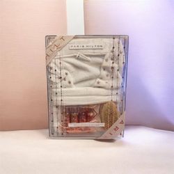 Paris Hilton Robe Gift Set With 4 Sparkling Champagne Bath Care Bottles, Brush and Drawer Gifts Box.