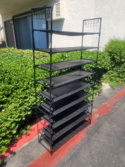10-Tier Black  Shoe Rack with Hooks