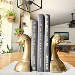 Vintage Mcm Midcentury Solid Brass Duck Bookends Set Of 2