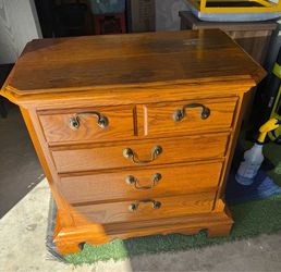 Vintage Oak Wood Dresser with Brass Hardware