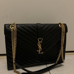 Saint Laurent Grain De Poudre Matelasse Chevron Large Monogram Satchel Black