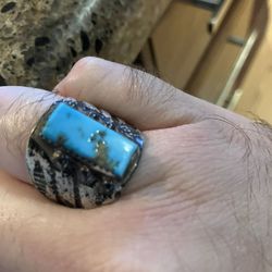 Extremely old vintage men’s silver turquoise ring 100 years old