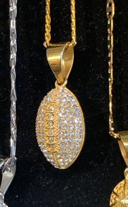 Stainless Steel Football Charm and Cuban Link Chain