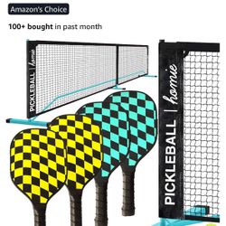 Portable Pickleball Net Set with 4 Paddles, 4 Balls, Backpack Carrying Bag, 22 FT Regulation Size, Easy Setup for Outdoor Indoor, Weather Resistant Me