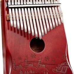 Kalimba Thumb Piano 17 Keys with Engraved Notes X'mas Pattern Handhold Cute Finger Piano Mabogany Solid Wood Portable Musical Instrument with Music Bo