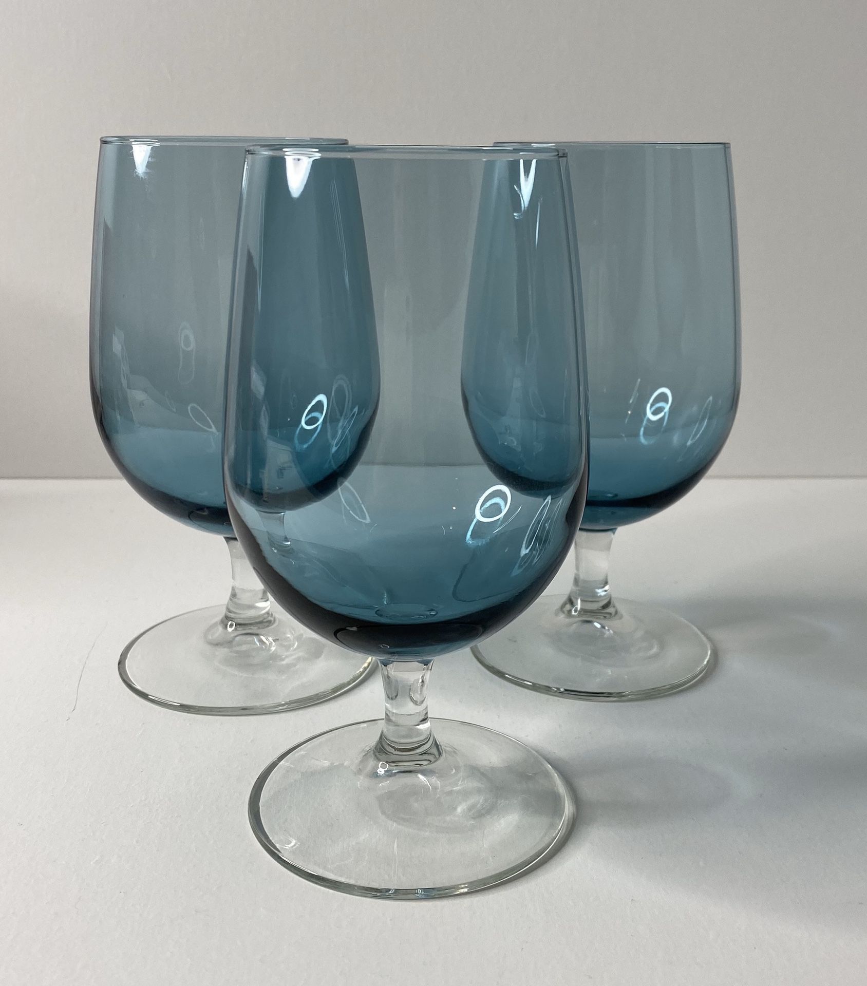 Ice Blue Water Goblets Wine Glasses Clear Stem Set Of 3