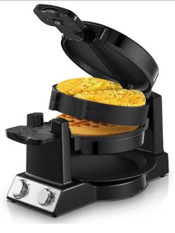 FOHERE 2-in-1 Omelette Maker&Waffle Maker, 1400W Omelet Maker 180° Flip, Adjustable Browning Control, Non-Removable & Nonstick Pans, Make Two Omelet a