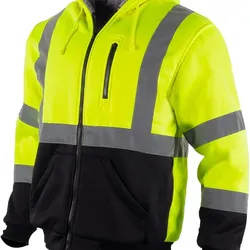 VENDACE Men's ANSI Class 3 High Vis Safety Reflective Sweatshirt Wool Fleece Zipper Jacket Hoodie with Black Bottom(Yellow,3XL)