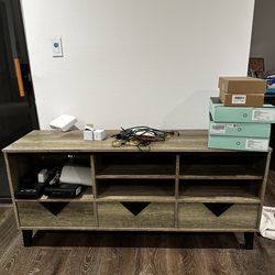 57” wide TV stand with shelves and drawers