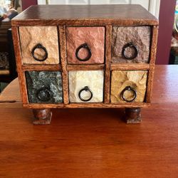 Multi Stone  Wood Mini Trinket Box