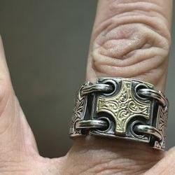 Men’s Konstantino Silver And 18K Gold Maltese Cross Ring (size 10)