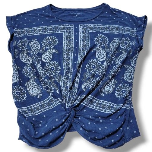 Lucky Brand Top Size Medium Womans Lucky Brand T-Shirt Rolled Up Sleeves Paisley Pattern Measurements In Description