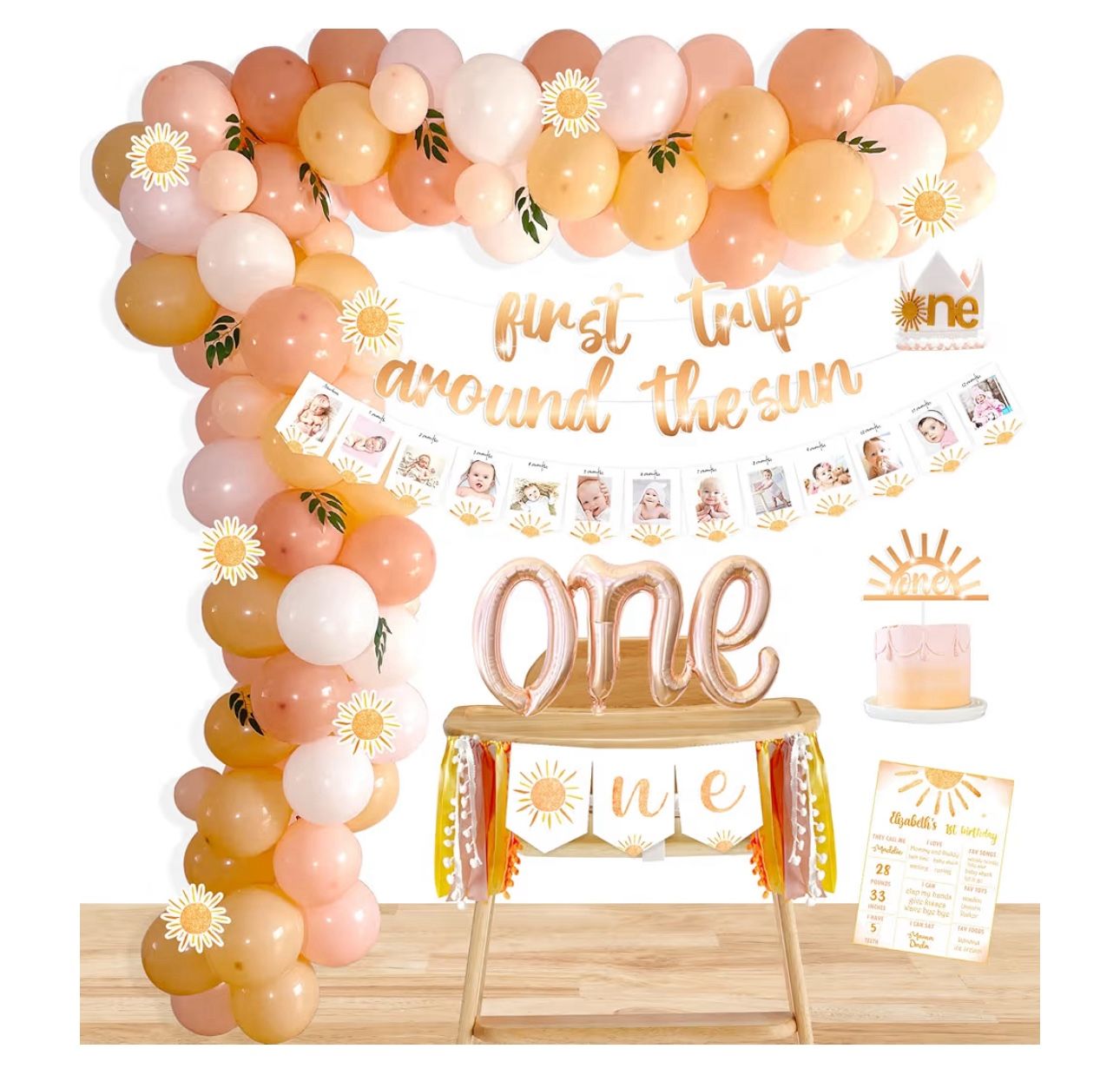 First Trip Around The Sun Birthday Decorations, Boho Sun 1st Birthday Decoration, You Are My Sunshine Party Supplies, Muted Sun Dessert Table Backdrop