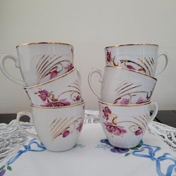 6 Teacups Vintage Set Made In Romania 