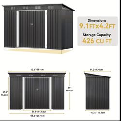 $300 firm!!! 9’X4’ Dark Gray Metal Storage Shed New in box