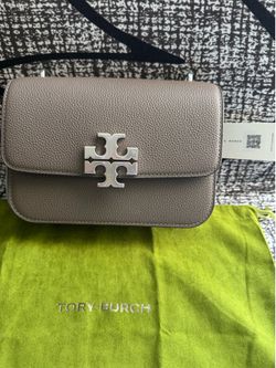 Tory Burch Pebbled Small Shoulder Bag Wild Mushroom Adjustable Strap Logo Accent