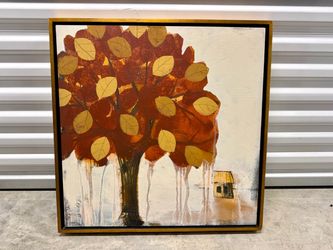 Autumn Tree Canvas Wall Art Gold Frame