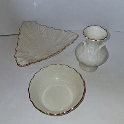 LIKE NEW 3 piece lot Lennox decor 4"-6" dish, bowl and vase $50 FIRM for ALL 3!