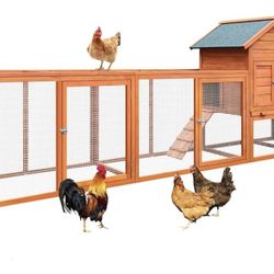 New in Box 122" Wood Chicken Coop w/ Nesting Box Outdoor Chicken Run W/Run&Perch Wooden Large Hen