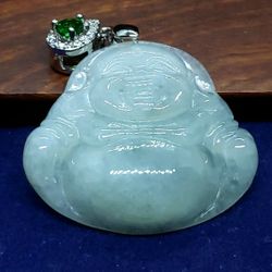 Burmese icy Type A Jadeite Jade Pendant Lucky Happy Buddha. 