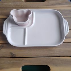 Le Creuset Baby Dish Multi plate & Ramukan Stoneware Milky Pink