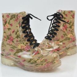 Beige Floral JELLY COMBAT BOOTS