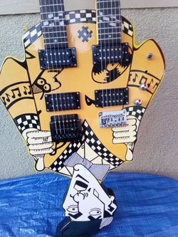 Rare Cheap Trick Rick Nielson Uncle Dick Double Neck Yellow Electric Guitar