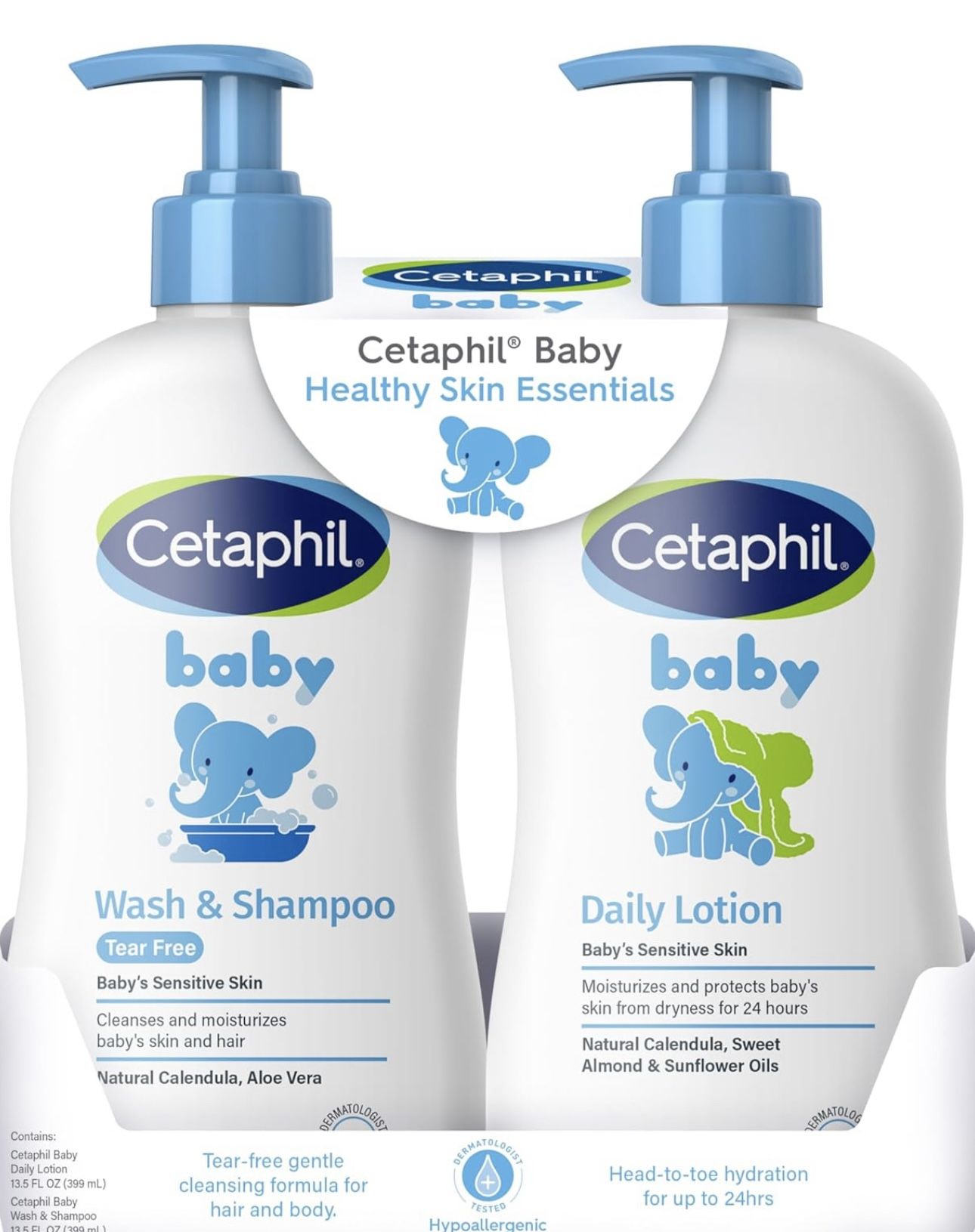 Cetaphil Baby Wash & Shampoo Plus Body Lotion, Healthy Skin Essentials, Head to Toe Hydration for up to 24 Hours, for Delicate, Sensitive Skin, 2-Pack