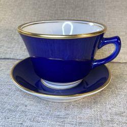 LAMBERTON Vintage USA Cobalt-Blue/Gold China Porcelain Cup & Saucer Set