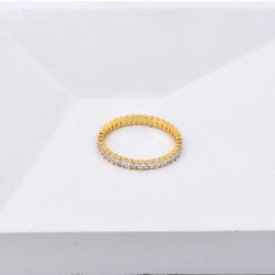 18K Gold Plated Dainty Vertical Baguette Eternity Band | CZ Stacking Ring in Gold | Womens Gold Stackable Ring Promise Ring Wedding Jewelry Hypoallerg