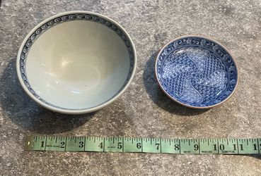 Japanese Rice / Soup Bowl set, 6"  Blue & White , Made in Osaka, Japan.