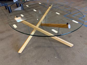 Modern Round Glass Top Coffee Table with Light Finished Popsicle Style Base