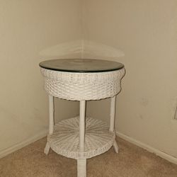White Wicker Side Table