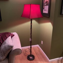 Modern Floor Lamp with Red Shade – Tall Living Room / Reading Lamp