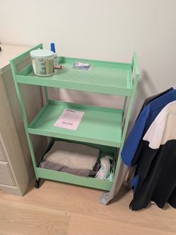 Teal Metal Rolling Sidetable/Bar