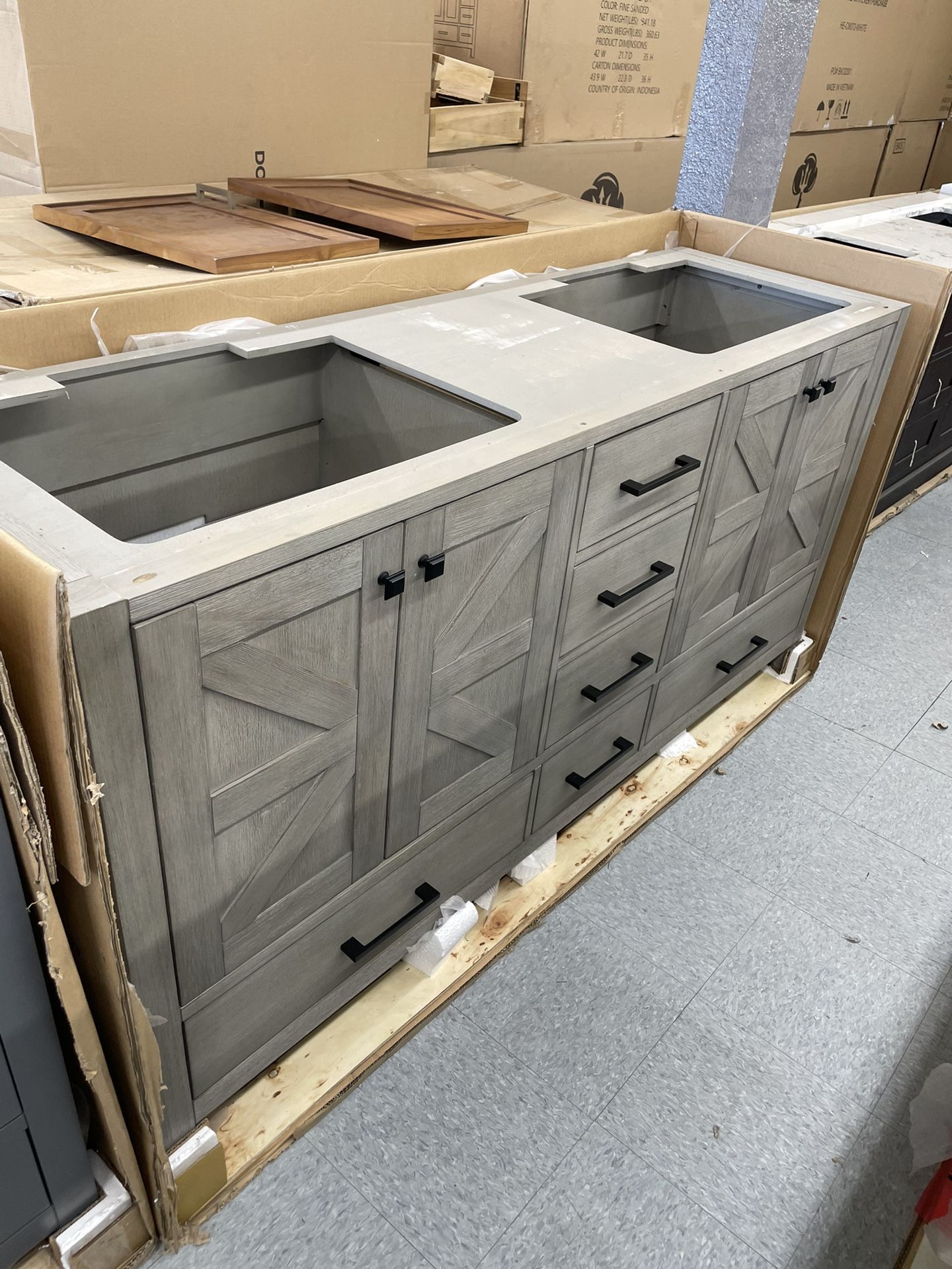 Bathroom vanity cabinet 72” full mango Quartz top with sinks And Backsplash