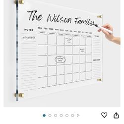 Large Oversize Crystal Clear Acrylic Wall Calendar Dry & Erase Board 36 X 