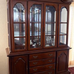 Elegant Wooden China Cabinet / Hutch with Glass Doors & Storage