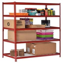 🩷5-shelf shelving unit features steel construction and measures 48"W x 24"D x 72"H