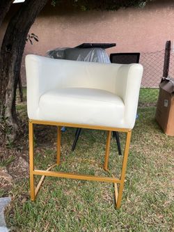 Modern White Faux Leather Bar Stool with Gold Frame,best offer