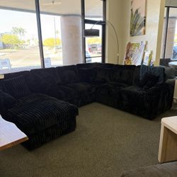 Black Corduroy Sleeper Sofa Sectional With Storage Chaise 