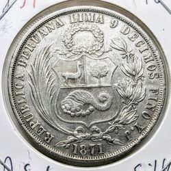 1871 Peru Un Sol Silver Coin